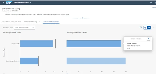 Figure 3. SAP Readiness Check for SAP S/4HANA sizing.